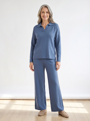 Seaside Street Polo Collar Knitted Pullover Set