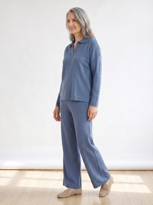 Seaside Street Polo Collar Knitted Pullover Set