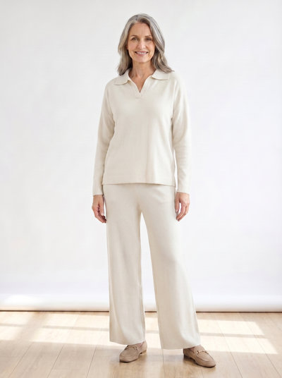 Seaside Street Polo Collar Knitted Pullover Set