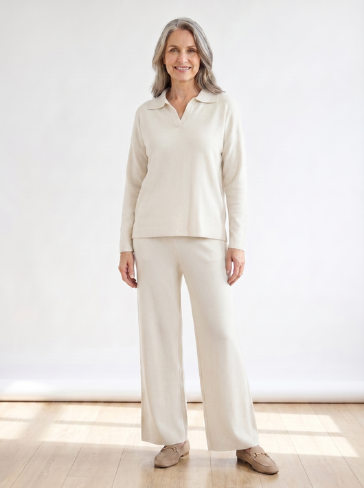 Seaside Street Polo Collar Knitted Pullover Set