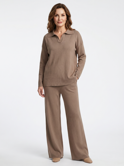Seaside Street Polo Collar Knitted Pullover Set