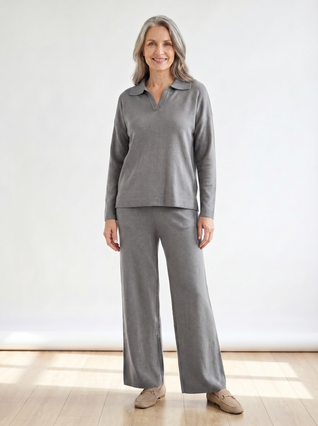 Seaside Street Polo Collar Knitted Pullover Set